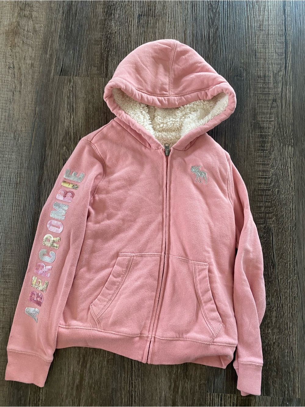 Abercrombie Kids Pink Sherpa-Lined Zip Hoodie